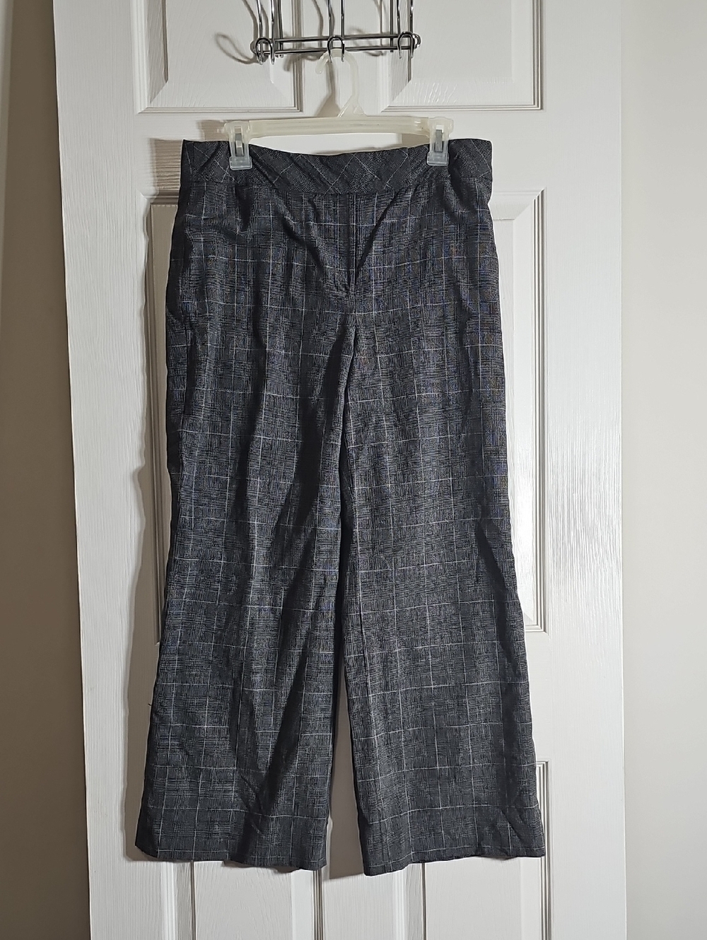 Ann Taylor 98% Wool Gray Plaid Glen Check Wide Leg Tailored Trousers Pants 10 - Picture 3 of 11